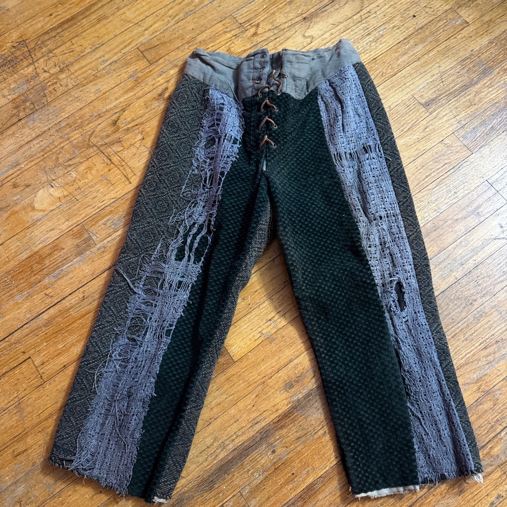 (Sold AS-IS) - Unique Green and‎ Gray Lace-Up Costume Pants
